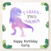 Dinosaurus 2e Verjaardag Paarse Tyrannosaurus Rex Kartonnen Onderzetters (Voorkant)
