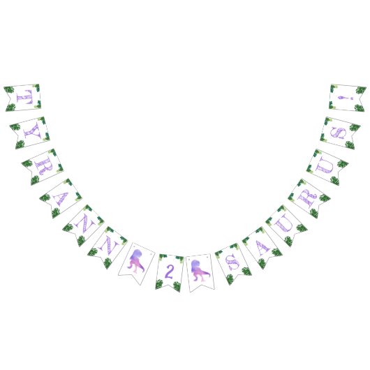 Dinosaurus 2e Verjaardag Paarse Tyrannosaurus Rex Vlaggetjes (Alle)