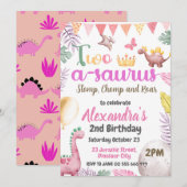 Dinosaurus 2e verjaardag Two-A-Saurus Meisjesfeest Kaart (Voorkant / Achterkant)