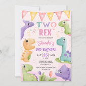Dinosaurus 2e Verjaardags Meisje Schattige Two-Rex Kaart (Voorkant)