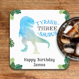 Dinosaurus 3e verjaardag Party Blauw Tyrannosaurus Kartonnen Onderzetters