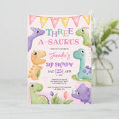 Dinosaurus 3e Verjaardag Schattige Drie A-Saurus F Kaart (Staand voorkant)