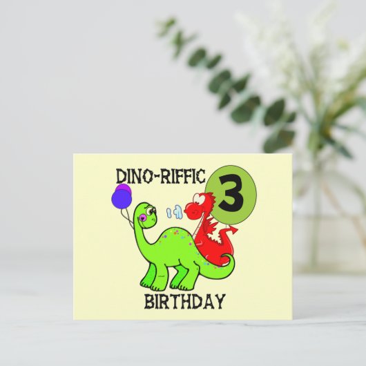 Dinosaurus 3e verjaardag Tshirts en geschenken Briefkaart (Staand voorkant)