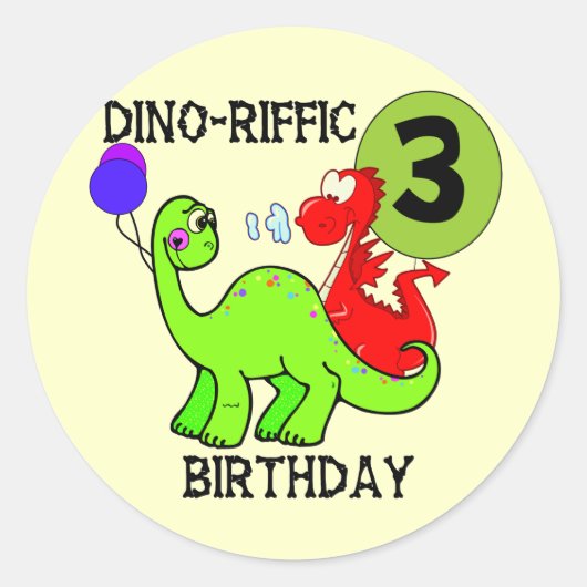 Dinosaurus 3e verjaardag Tshirts en geschenken Ronde Sticker (Voorkant)