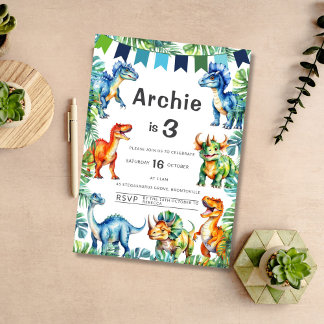 Dinosaurus 3e verjaardag uitnodiging