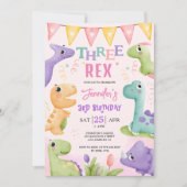Dinosaurus 3e Verjaardags Meisje Schattige Drie Re Kaart (Voorkant)