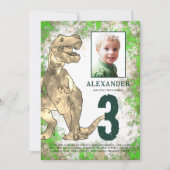 Dinosaurus 3e verjaardagsfeest foto kaart (Voorkant)