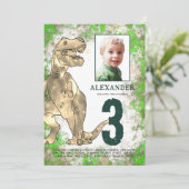 Dinosaurus 3e verjaardagsfeest foto kaart (Staand voorkant)