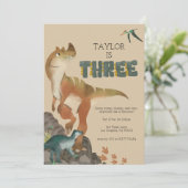 Dinosaurus 3e verjaardagsuitnodiging kaart (Staand voorkant)
