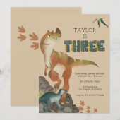 Dinosaurus 3e verjaardagsuitnodiging kaart (Voorkant / Achterkant)