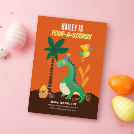 Dinosaurus 4-A-Saurus Kinder Vierde Verjaardagsuit Kaart