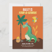 Dinosaurus 4-A-Saurus Kinder Vierde Verjaardagsuit Kaart (Voorkant)