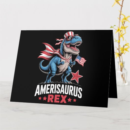 Dinosaurus 4 juli Amerisaurus T Rex Grappig Kaart (Gele Bloem)