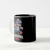 Dinosaurus 4 juli Amerisaurus T Rex Grappig Tweekleurige Koffiemok (Voorkant links)
