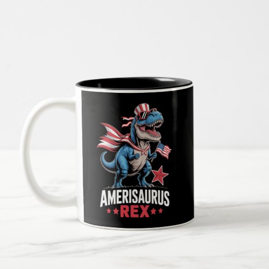 Dinosaurus 4 juli Amerisaurus T Rex Grappig Tweekleurige Koffiemok (Links)