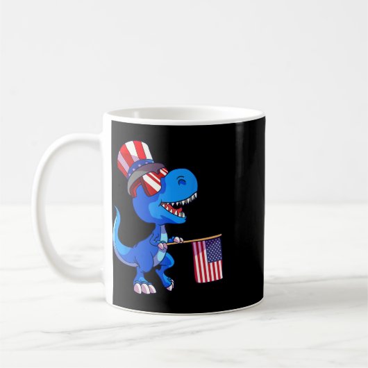 Dinosaurus 4 juli Shirt Amerikaanse vlag Dino Kind Koffiemok (Links)