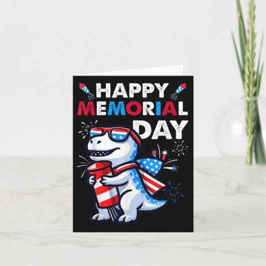 Dinosaurus 4 juli Vuurwerk Amerikaanse Vlag Happy  Kaart (Voorkant)