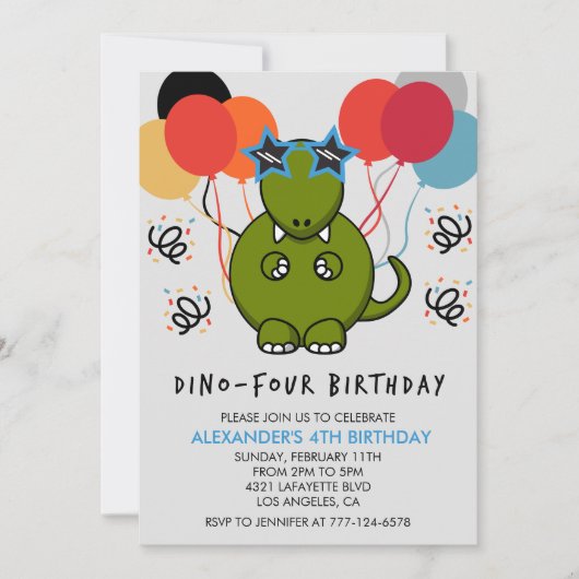 Dinosaurus 4e verjaardag Grappige kinder ballonnen Kaart (Voorkant)