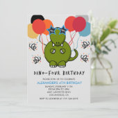 Dinosaurus 4e verjaardag Grappige kinderballonnen  Kaart (Staand voorkant)
