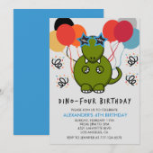 Dinosaurus 4e verjaardag Grappige kinderballonnen  Kaart (Voorkant / Achterkant)