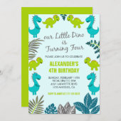 Dinosaurus 4e verjaardag oerwoud kinder groene t r kaart (Voorkant / Achterkant)