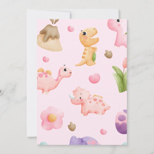 Dinosaurus 4e Verjaardag Roze Schattige Dino-Four  Kaart (Achterkant)
