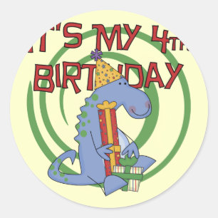 Dinosaurus 4e verjaardag T-shirts en geschenken Ronde Sticker