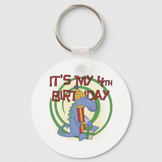 Dinosaurus 4e verjaardag T-shirts en geschenken Sleutelhanger (Voorkant)