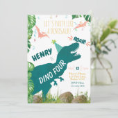Dinosaurus 4e Verjaardag Uitnodiging Dino Vier TRe (Staand voorkant)
