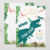 Dinosaurus 4e Verjaardag Uitnodiging Dino Vier TRe (Voorkant / Achterkant)