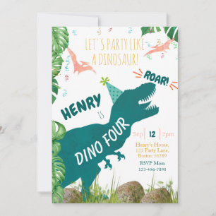 Dinosaurus 4e Verjaardag Uitnodiging Dino Vier TRe