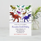 Dinosaurus 4e verjaardag uitnodigingen t rex regen (Staand voorkant)