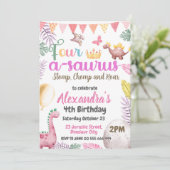 Dinosaurus 4e verjaardag vier-a-saurus feest kaart (Staand voorkant)