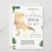 Dinosaurus 4e Verjaardagsfeestje Goud Tyrannosauru Kaart (Voorkant)