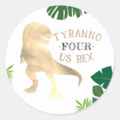 Dinosaurus 4e Verjaardagsfeestje Goud Tyrannosauru Ronde Sticker (Voorkant)