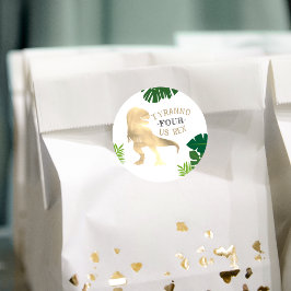 Dinosaurus 4e Verjaardagsfeestje Goud Tyrannosauru Ronde Sticker