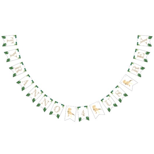 Dinosaurus 4e Verjaardagsfeestje Goud Tyrannosauru Vlaggetjes (Alle)