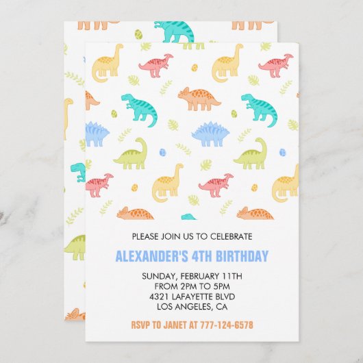 Dinosaurus 4e verjaardagsjongen oerwoud kinder t r kaart (Voorkant / Achterkant)