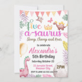 Dinosaurus 5e verjaardag meisje vijf a-saurus fees kaart (Voorkant)