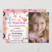 Dinosaurus 5e verjaardag meisje vijf a-saurus foto kaart (Voorkant / Achterkant)