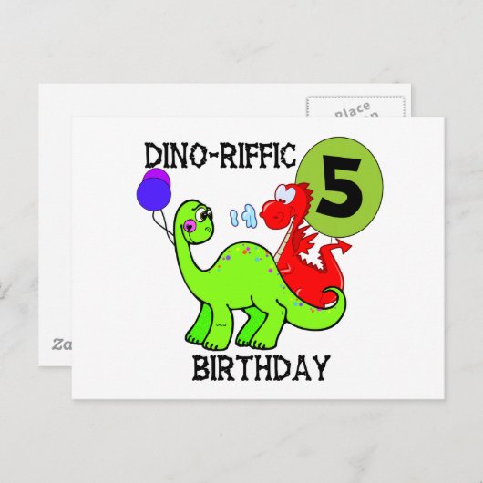 Dinosaurus 5e verjaardag T-shirts en geschenken Briefkaart (Voorkant / Achterkant)