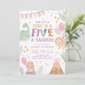 Dinosaurus 5e verjaardag uitnodiging. Five Baby Di Kaart (Staand voorkant)