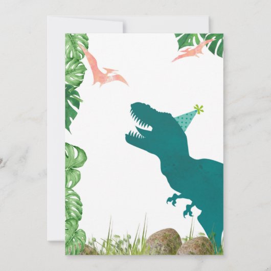 Dinosaurus 5e verjaardag uitnodiging Fiveasauraus  (Achterkant)