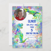 Dinosaurus 5e verjaardagsfeest kaart (Voorkant)