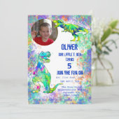 Dinosaurus 5e verjaardagsfeest kaart (Staand voorkant)