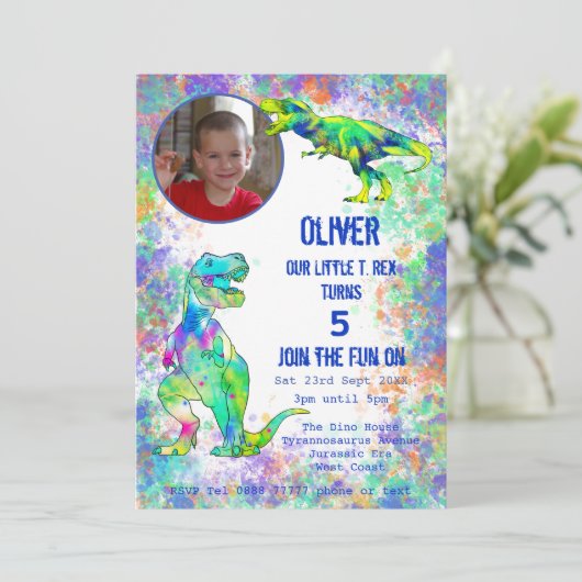 Dinosaurus 5e verjaardagsfeest kaart (Staand voorkant)