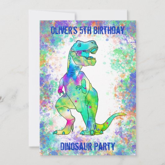 Dinosaurus 5e verjaardagsfeest kaart (Achterkant)