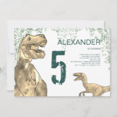 Dinosaurus 5e verjaardagsfeest kaart (Voorkant)