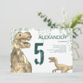 Dinosaurus 5e verjaardagsfeest kaart (Staand voorkant)