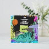 Dinosaurus 5e verjaardagsfeest save the date (Staand voorkant)